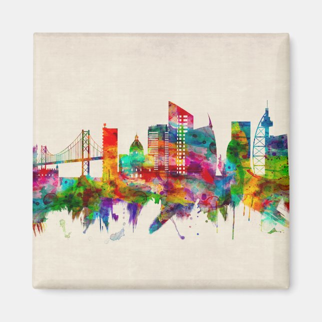 Lisbon Portugal Skyline Magnet (Front)