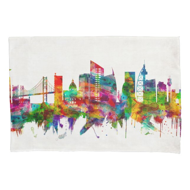 Lisbon Portugal Skyline Pillowcase (Front)