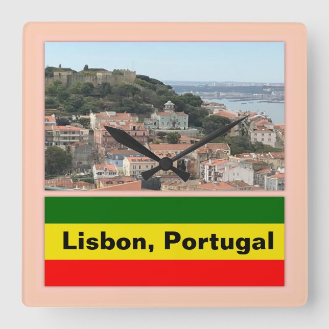 Lisbon, Portugal Skyline Square Wall Clock (Front)