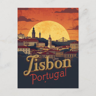 Lisbon Portugal skyline - Vintage Travel Art  Postcard