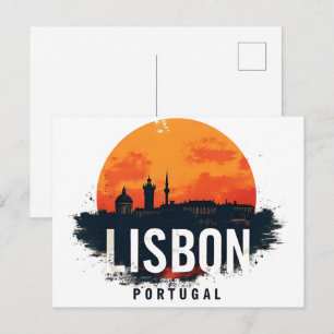 Lisbon Portugal skyline - Vintage Travel Art Postcard