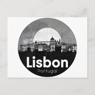Lisbon Portugal skyline - Vintage Travel Art Postcard