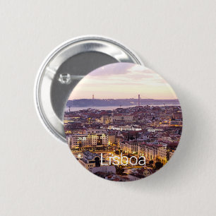 Lisbon Portugal Sunset Skyline Cityscape Souvenir 6 Cm Round Badge