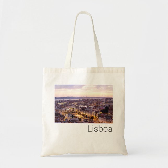 Lisbon Portugal Sunset Skyline Cityscape Souvenir Tote Bag (Front)