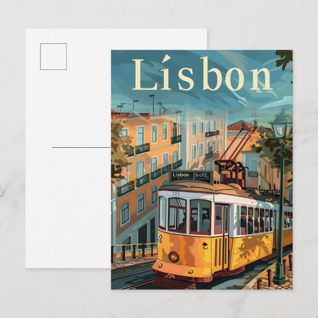 Lisbon Portugal Vintage Retro Travel Illustration Postcard (Front/Back)