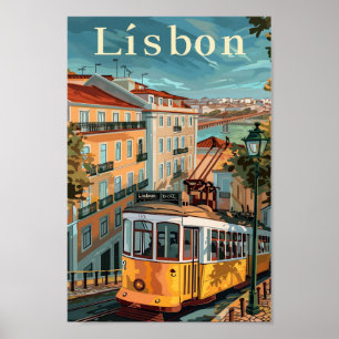 Lisbon Portugal Vintage Retro Travel Illustration Poster