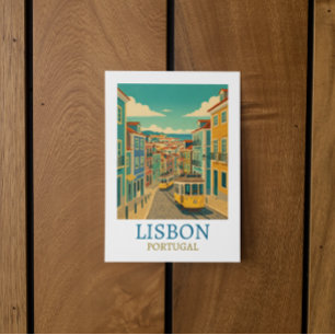 Lisbon Portugal Vintage Travel Illustration Postcard