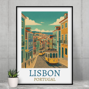 Lisbon Portugal Vintage Travel Illustration Poster