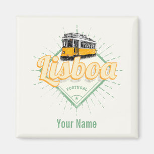 Lisbon Portugal with Retro Tram Vintage Holiday Lu Magnet
