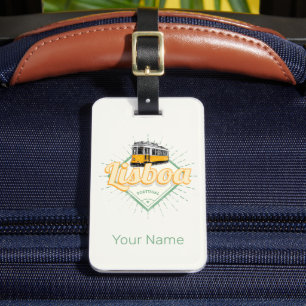 Lisbon Portugal with Retro Tram Vintage Holiday Luggage Tag