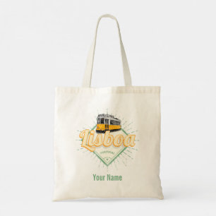 Lisbon Portugal with Retro Tram Vintage Holiday Tote Bag