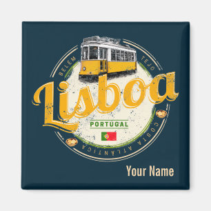 Lisbon Portugal with Retro Tram Vintage Souvenir L Magnet