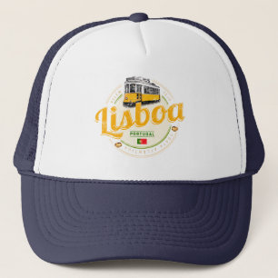 Lisbon Portugal with Retro Tram Vintage Souvenir L Trucker Hat