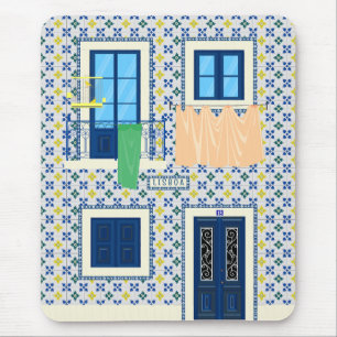 Lisbon Portuguese house with tiles and bird Mouse Pad
