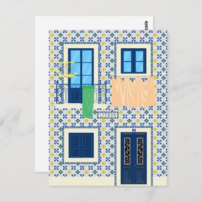 Lisbon Portuguese house with tiles and bird Postcard (Front/Back)