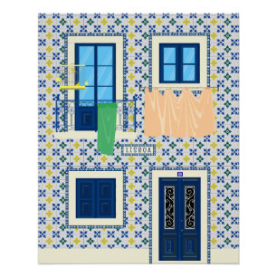 Lisbon Portuguese house with tiles and bird Poster