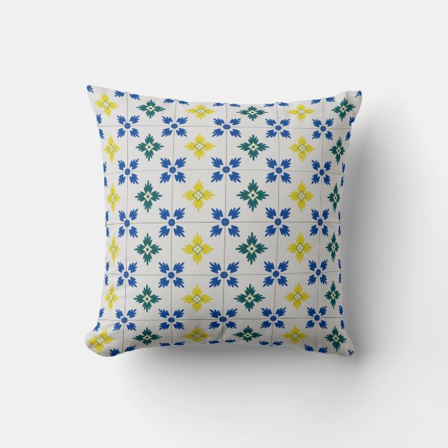 Lisbon pretty tiles or azulejo pattern cushion (Front)