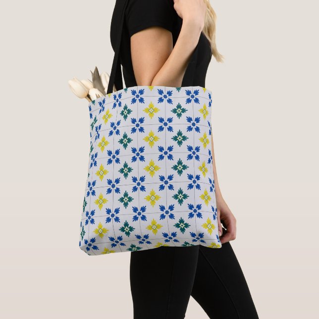 Lisbon pretty tiles or azulejo pattern tote bag (Close Up)