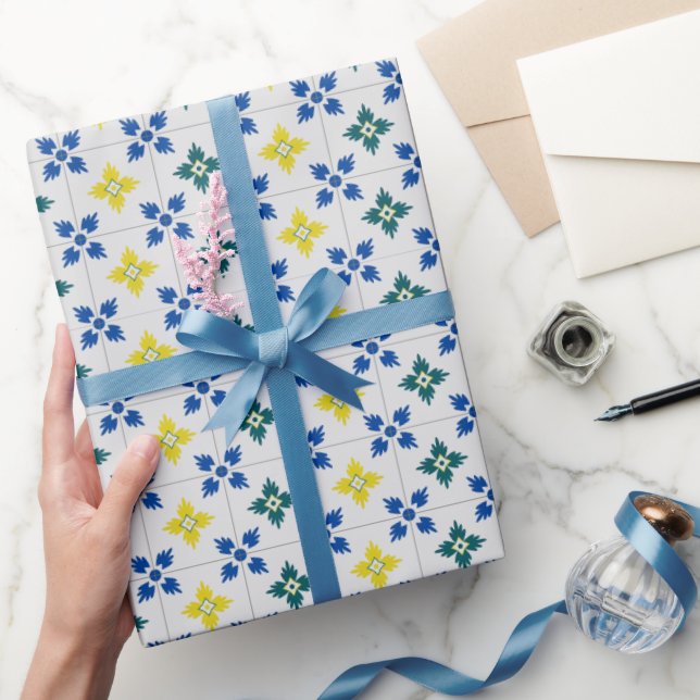 Lisbon pretty tiles or azulejo pattern wrapping paper (Gifting)
