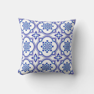 Lisbon Royale Classic Blue and White Geometric Cushion