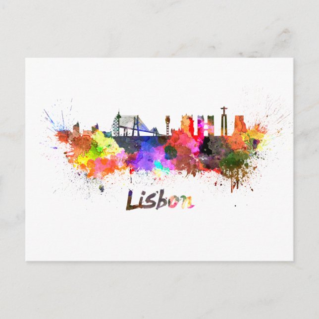 Lisbon skyline in watercolor postcard (Front)