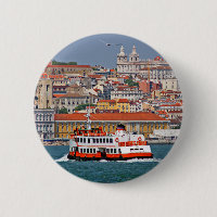Lisbon skyline with old ferry on Tagus river