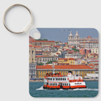 Lisbon skyline with old ferry on Tagus river