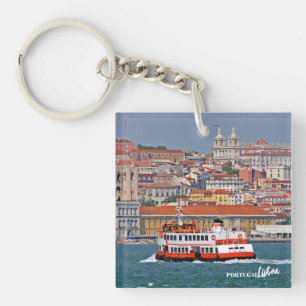 Lisbon skyline with old ferry on Tagus river  Key Ring