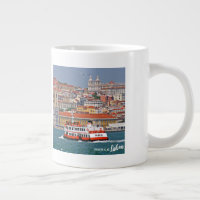 Lisbon skyline with old ferry on Tagus river