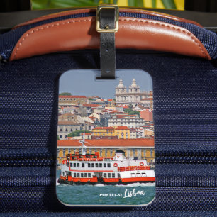 Lisbon skyline with old ferry on Tagus river Luggage Tag