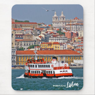 Lisbon skyline with old ferry on Tagus river Mouse Pad