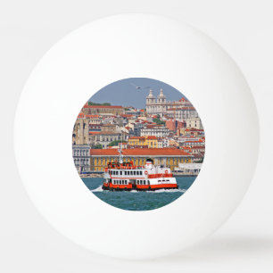 Lisbon skyline with old ferry on Tagus river Ping Pong Ball