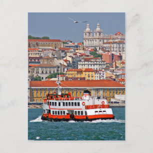 Lisbon skyline with old ferry on Tagus river Postcard