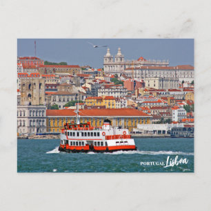 Lisbon skyline with old ferry on Tagus river Postcard