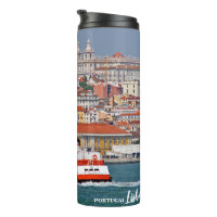 Lisbon skyline with old ferry on Tagus river