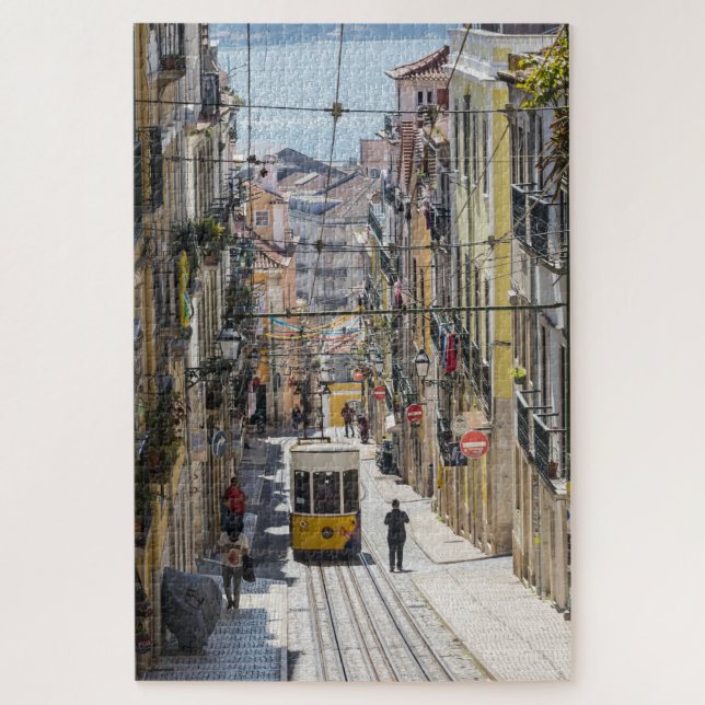 Lisbon street view with tram jigsaw puzzle (Vertical)