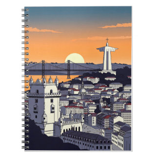 Lisbon Sunset Illustration Notebook – Retro Portug
