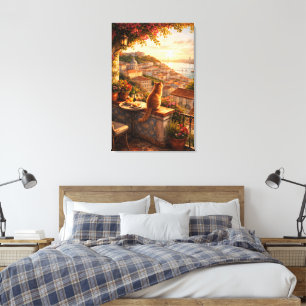Lisbon Sunset View with Cat Canvas Print