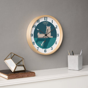 Lisbon Tower of Belem in vintage poster style Clock