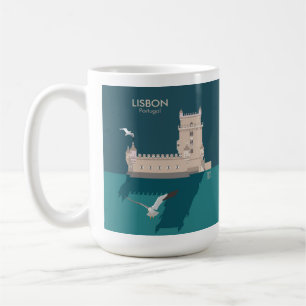Lisbon Tower of Belem in vintage poster style Coffee Mug