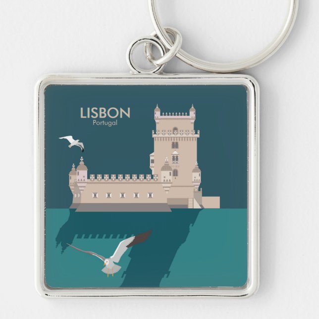 Lisbon Tower of Belem in vintage poster style Key Ring (Front)