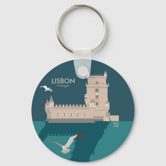 Lisbon Tower of Belem in vintage poster style Key Ring