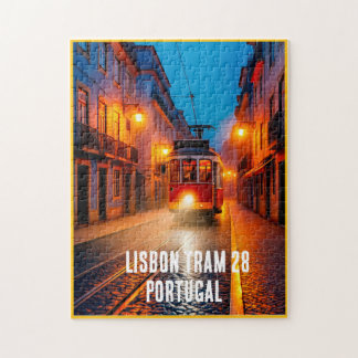 Lisbon Tram 28 Puzzle – Portugal Night Street Art