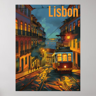 Lisbon Tram at Night Poster