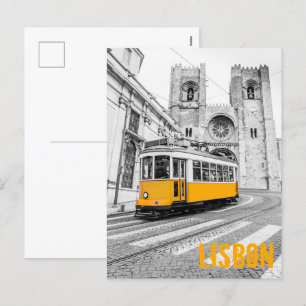 Lisbon Tram Portugal vintage streetcar Holiday Postcard