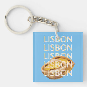 Lisbon Travel Art, Blue, Portugal Key Ring