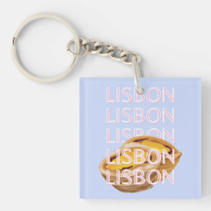Lisbon Travel Art, Blue, Portugal, Pastel Key Ring