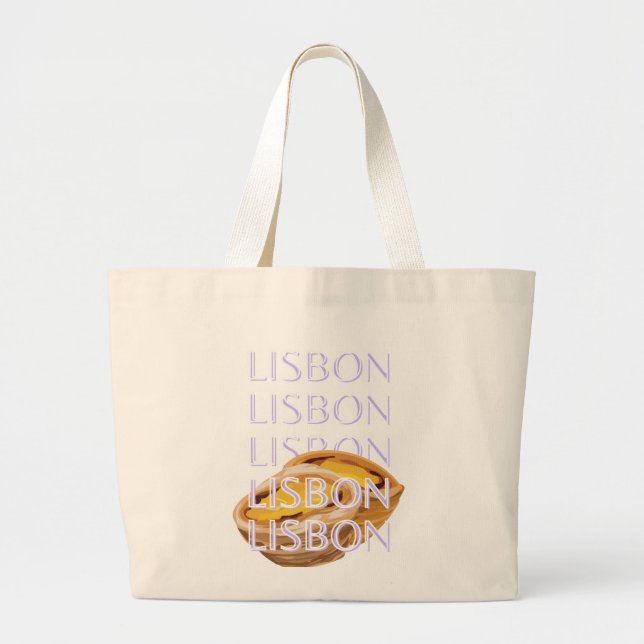Lisbon Travel Art, Orange, Portugal Travel Art Large Tote Bag (Front)