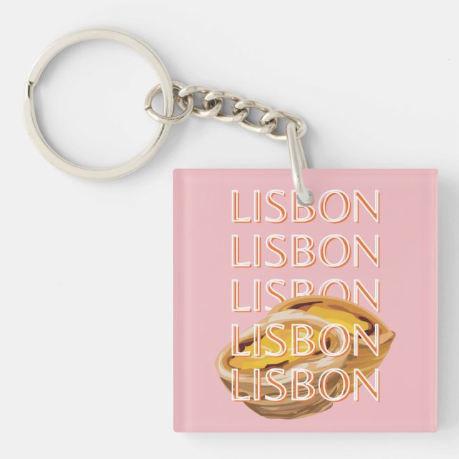 Lisbon Travel Art, Pastel, Portugal Key Ring (Front)