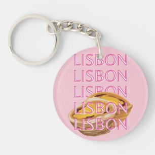 Lisbon Travel Art, Portugal, Pink, Preppy Key Ring